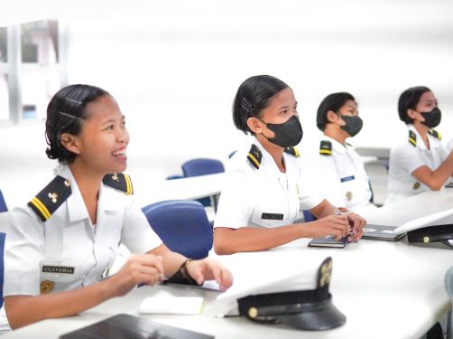 Female seafarer taking training.