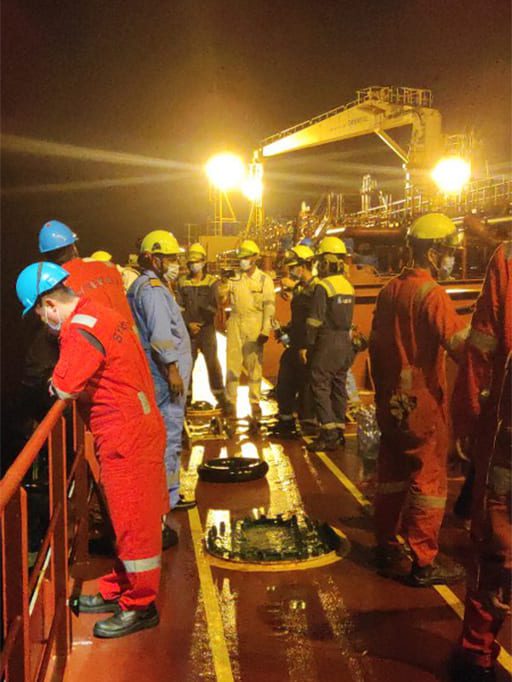 crew of Maersk Aegean inspecting