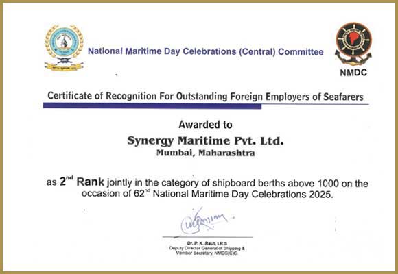 Certificate from the National Maritime Day Celebrations (Central) Committee.