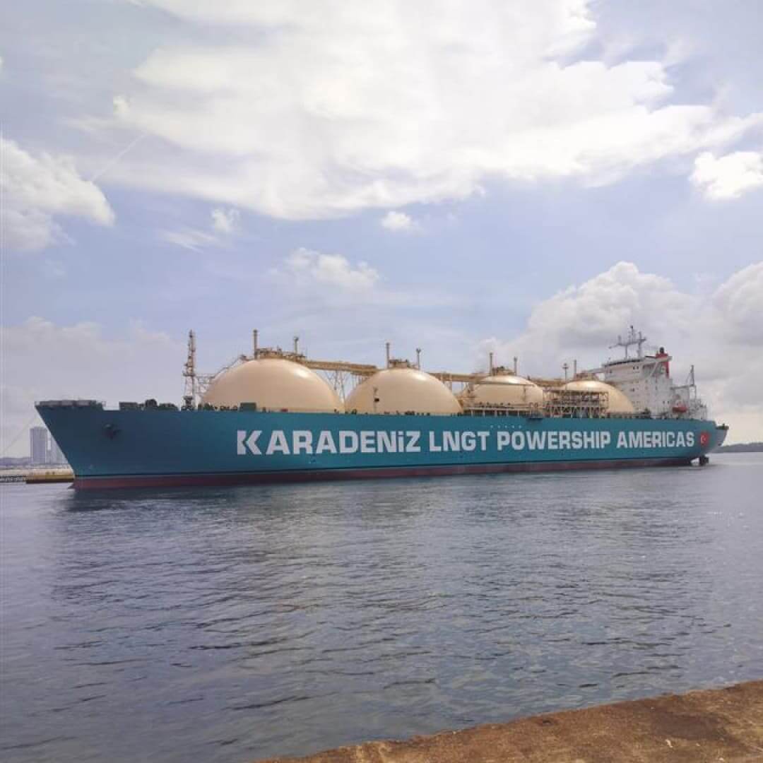 Karadeniz LNGT Powership Americas FSRU after conversion at Seatrium Admiralty Yard, Singapore.