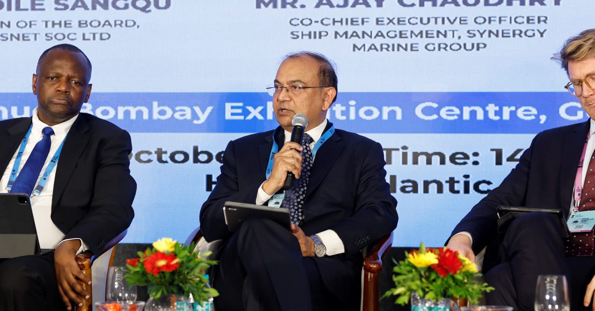Ajay Chaudhry, Co-CEO &ndash; Ship Management, Synergy Marine Group, sharing insights on sustainable maritime financing during the Blue Economy Finance & Investment Forum at India Maritime Week 2025