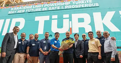 Group photo marking LNG carrier conversion to FSRU service in T&uuml;rkiye