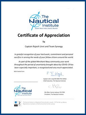 Nautical Institute 감사장