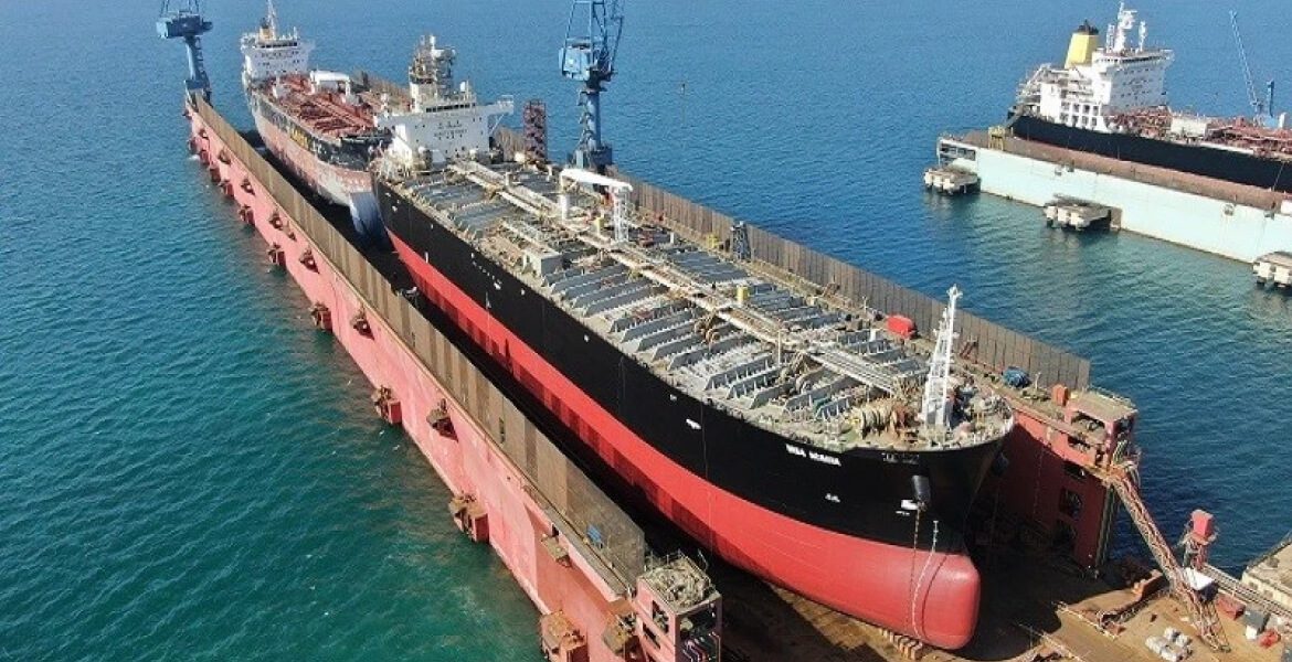 Aerial View of Synergy Marine Group-managed vessel undergoing repair and maintenance at dry dock