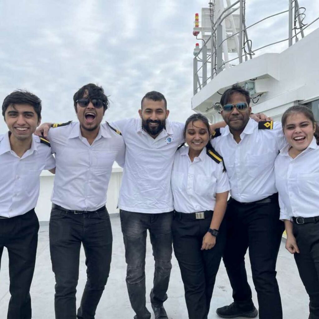 Young cadets on a ship, symbolizing shifts in the maritime workforce.